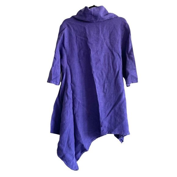 BRYN WALKER Linen Lagenlook Cowl Neck Asymmetrical Tunic Blouse Draped Purple XS - Picture 4 of 7